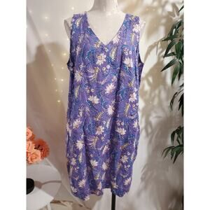 J Jill Love Linen Floral Paisley Midi Dress Size LP Purple Cottagecore Pockets